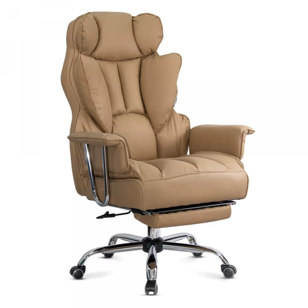 Бежов директорски стол с поставка за крака.