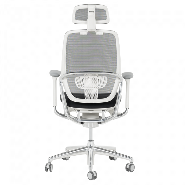 Черен ергономичен стол Vaud с бяла рамка.