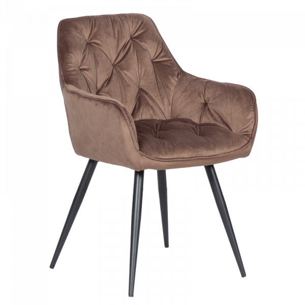 Трапезен стол в кафяв цвят.