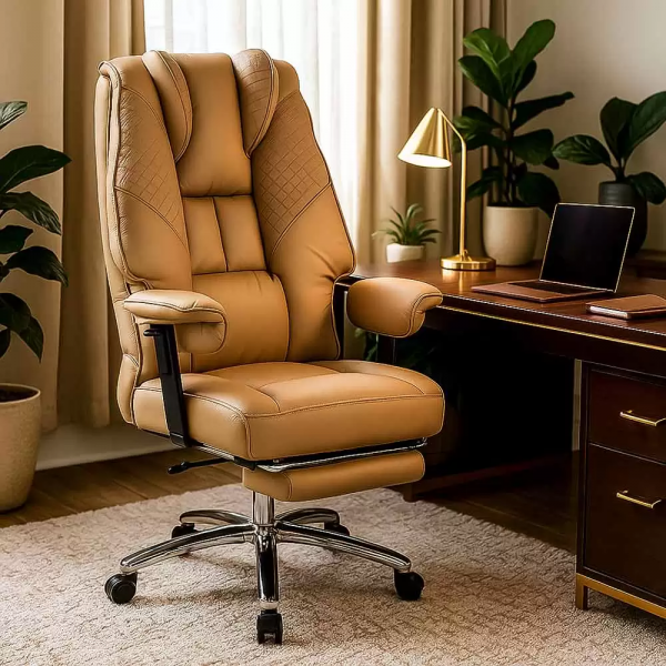 Бежов директорски стол с регулируеми подлакътници.