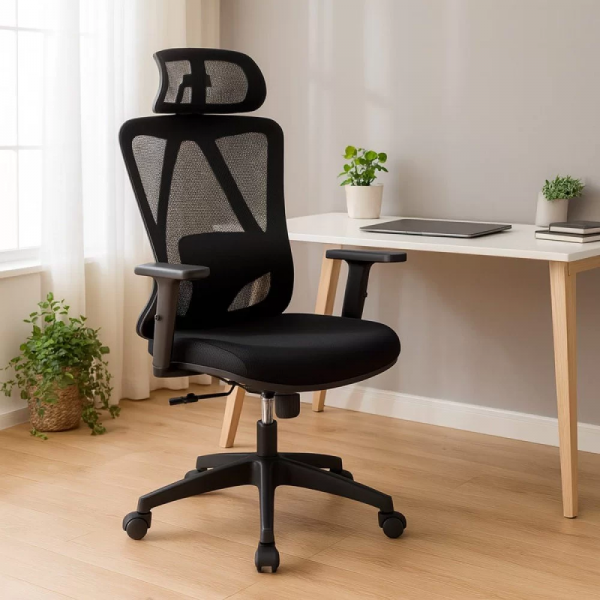 Черен ергономичен стол.