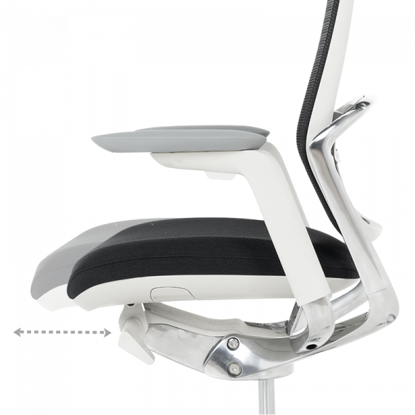 Черен ергономичен стол Vaud с бяла рамка.