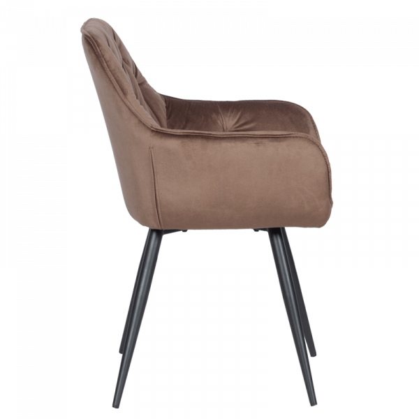 Трапезен стол в кафяв цвят.