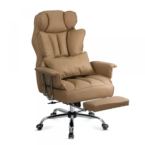 Бежов директорски стол с поставка за крака.