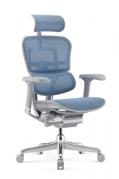 Ергономичен стол в син цвят.