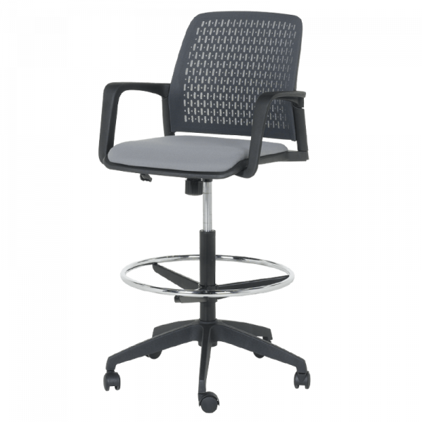 ОФИС СТОЛ 7556 BLACK, ДАМАСКА + МЕШ, СИВ