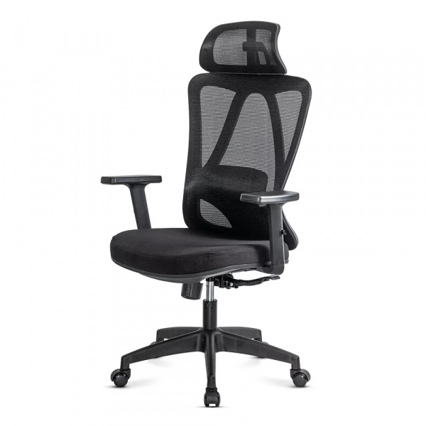 Черен ергономичен стол.