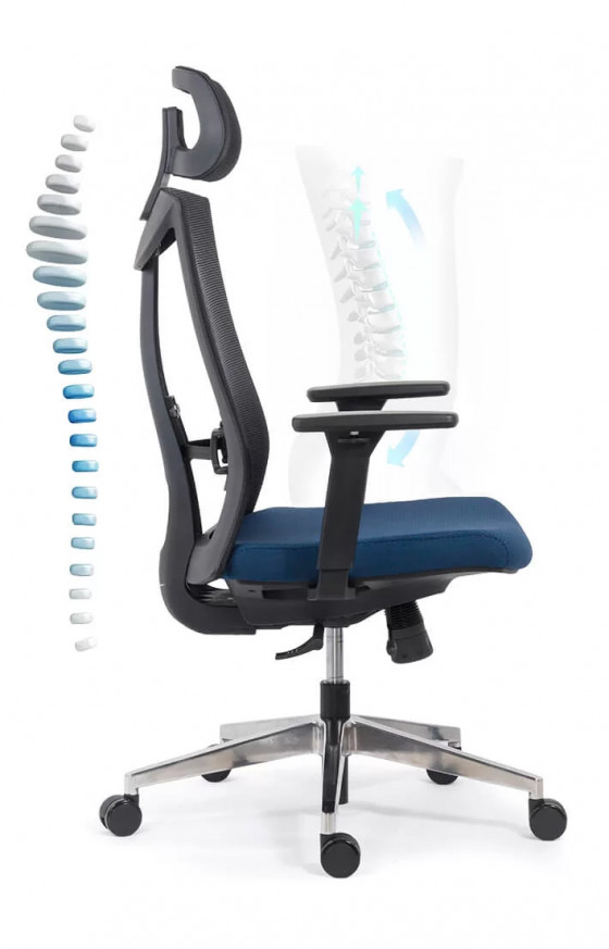 Ергономичен стол в син цвят.