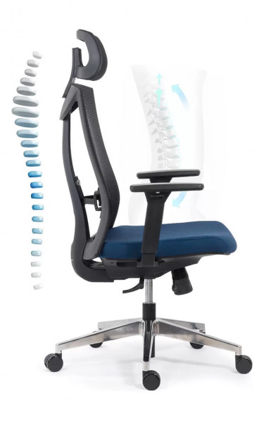 Ергономичен стол в син цвят.