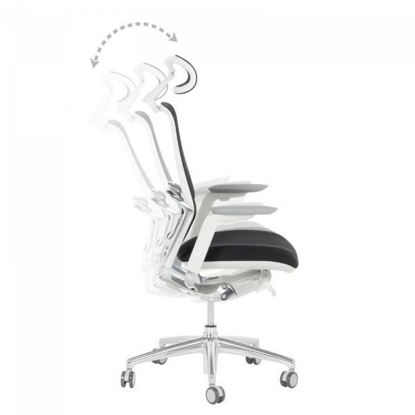 Черен ергономичен стол Vaud с бяла рамка.