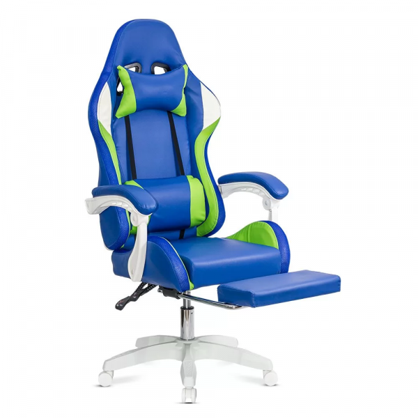 Геймърски стол в син цвят.